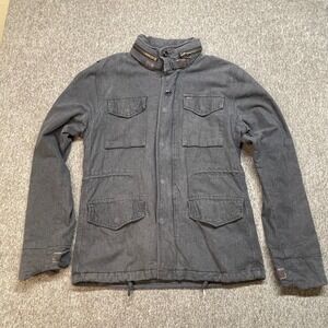 OBEY PROPAGANDA Womens Gray Utility Jacket Size L Hooded Military Style